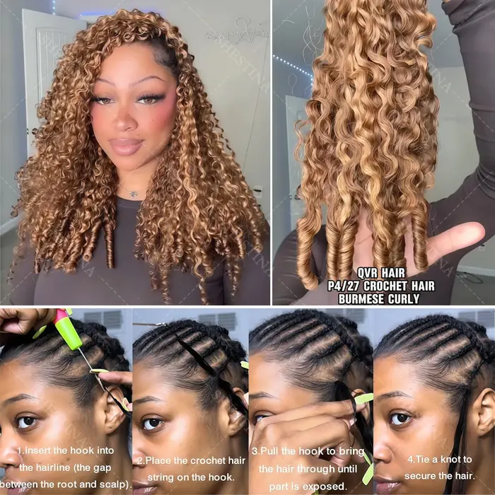 Cheveux humains bouclés birmanes en vrac pour tresses, avec pointes bouclées en spirale, blond P4/27