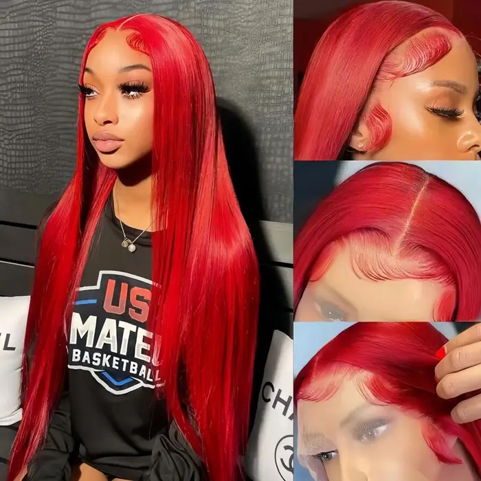 Perruque Lace Front Wig Synthétique Rouge Bordeaux