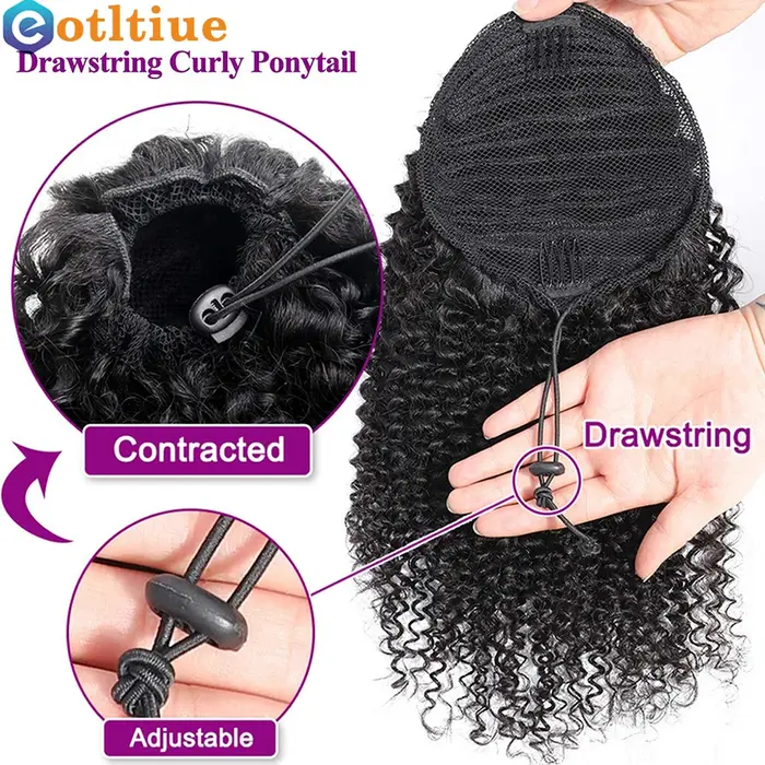 Extensions de cheveux crépus bouclés cordon bouffant queue de cheval brésilien réel pince