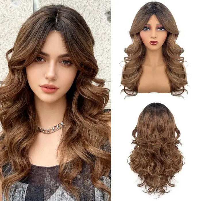 Perruque bouclée dégradée marron pour femme