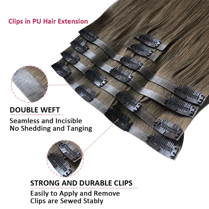 Ali Queen cheveux brésilien pince droite en PU Extensions