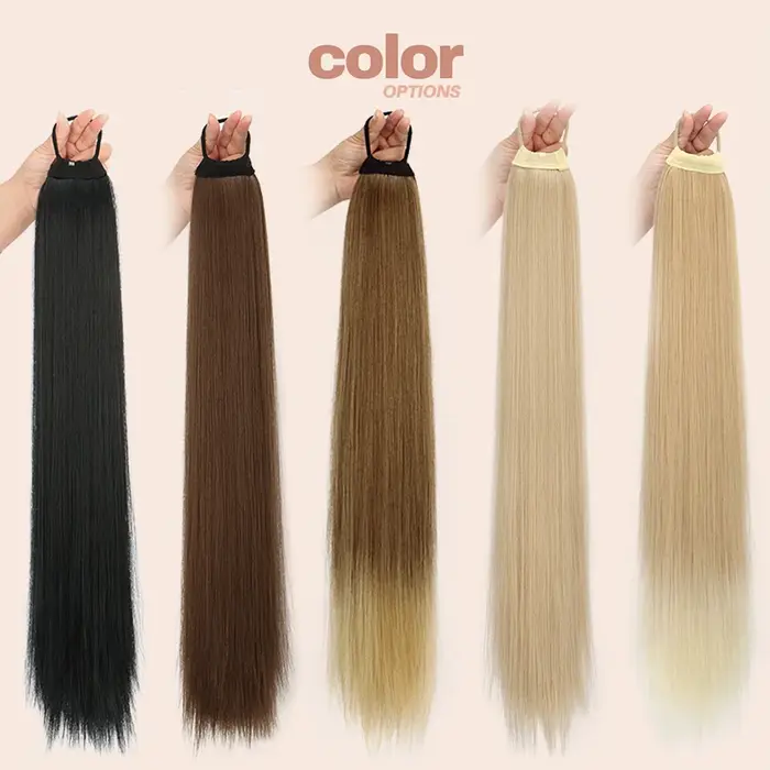Extension de cheveux synthétiques longs et raides pour femmes