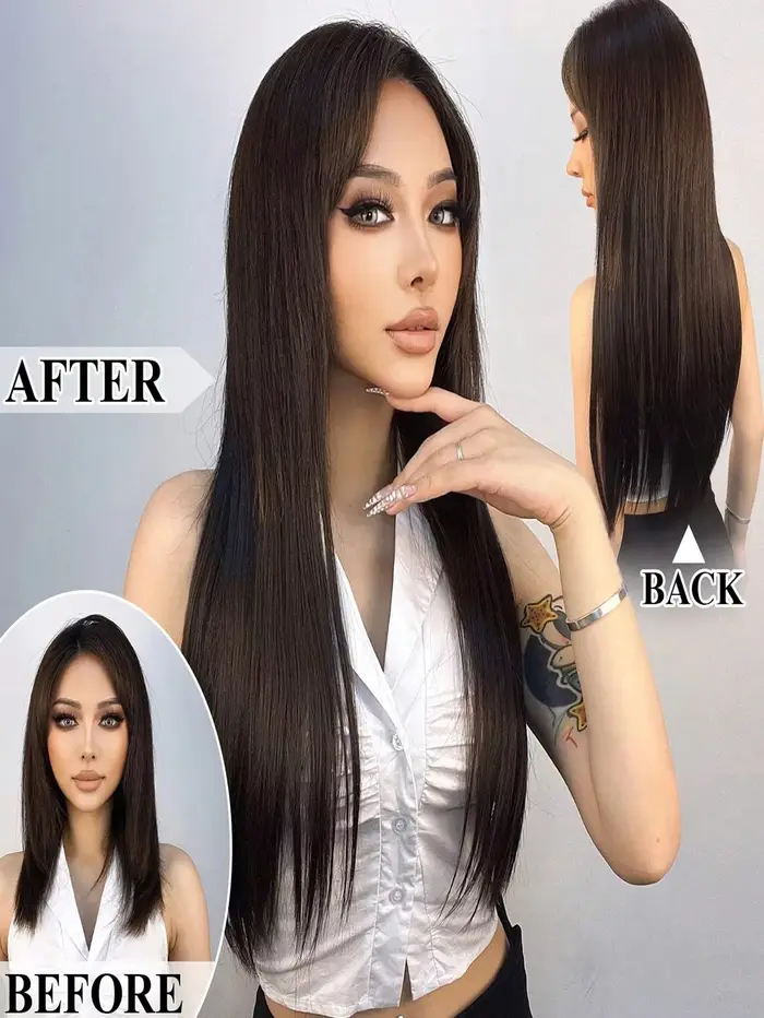 Extensions de cheveux synthétiques lisses à clipser