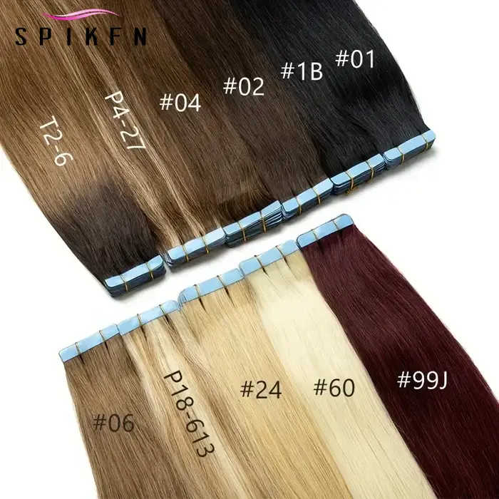 Extensions de cheveux humains lisses bordeaux 99J à bandes adhésives 50G - 100%