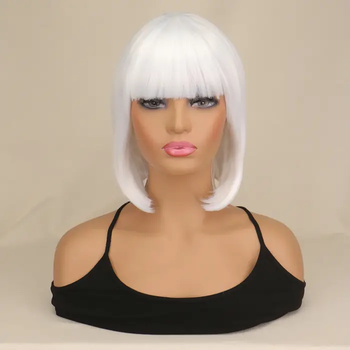 Hort Perruque Bob avec frange – Cheveux en fibres synthétiques naturelles pour un usage quotidien