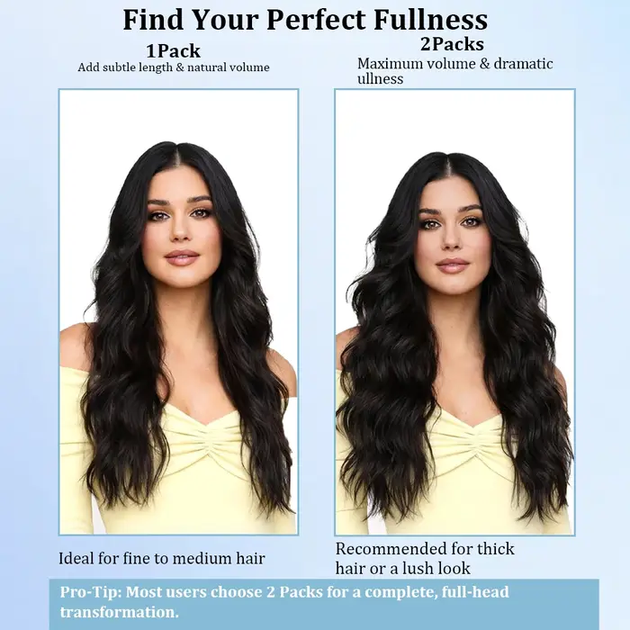 Extensions de cheveux synthétiques ondulées longues noires de 20 pouces avec fil invisible
