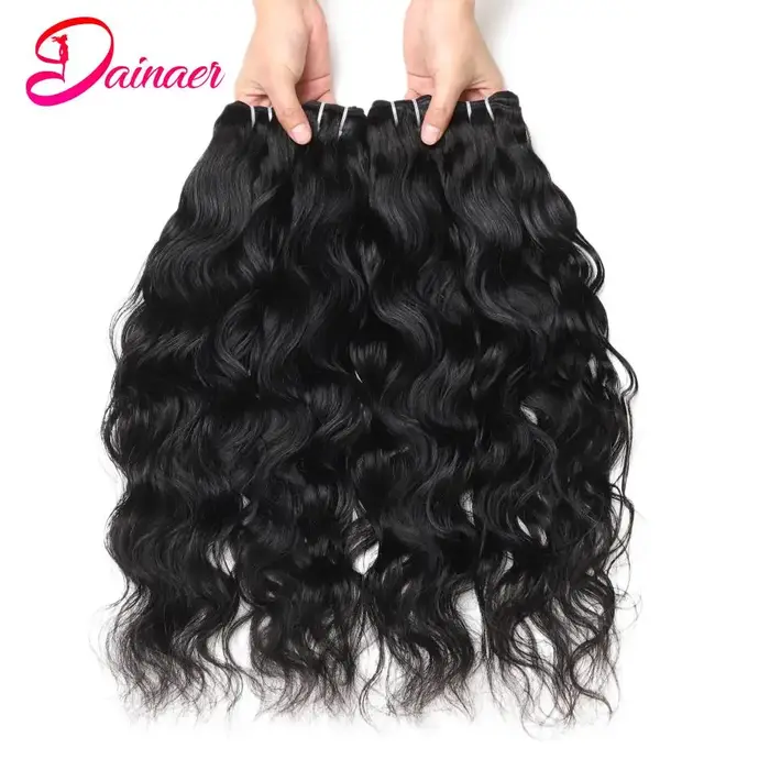 Extensions de cheveux humains vierges indiens, faisceaux de vague naturelle, peuvent être tehonneur,