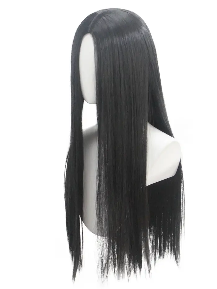 QQXCAIW – perruque synthétique longue et lisse noire avec personnage de film de la famille Addams