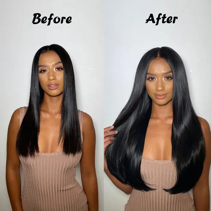 MERISIHAIR cheveux synthétiques longs raides 5 Clips Extensions Clips en Fiber haute température postiche noir brun