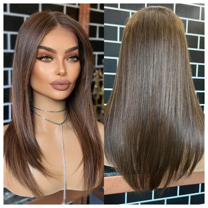 Perruque Lace Front Wig synthétique lisse marron foncé 13 × 4