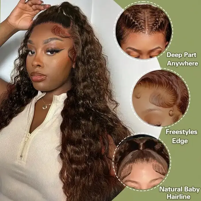 Perruque Lace Front HD 13x6 en Cheveux Humains, Densité 250%, Brun Chocolat, Bouclée Profonde, Ondul