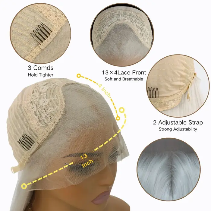 Perruque synthétique à dentelle frontale blanche