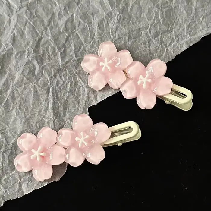Pinces à cheveux en gelée de fleurs de cerisier, épingles à cheveux à fleurs roses et bleues pour fi