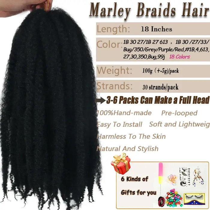 Marley Meche Afro Kinky Tressage Cheveux 18 pouces Synthétique Crochet Marly Twist Tresses Extensions