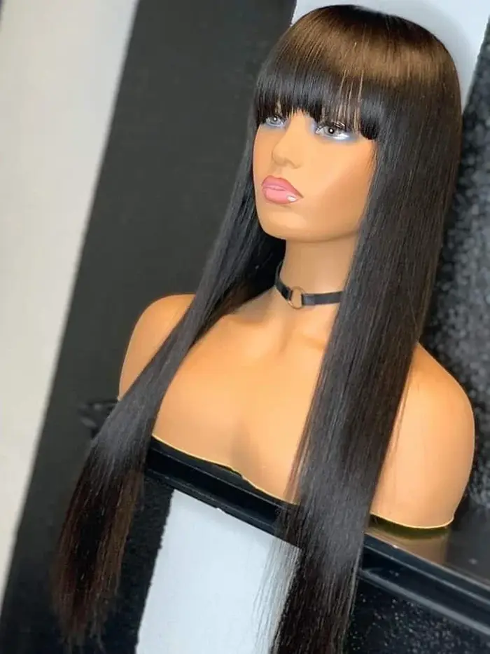 CORIIANA 30 34 pouces longue droite perruque de cheveux humains avec frange pour les femmes pas cher
