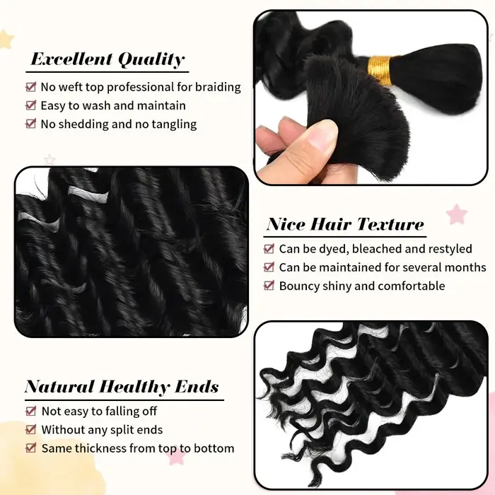2 lots de cheveux humains à tresser pour tresses bohèmes