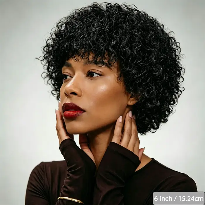 Perruque en cheveux humains noirs bouclés crépus avec frange, densité 180%, fabriquée à la machine,