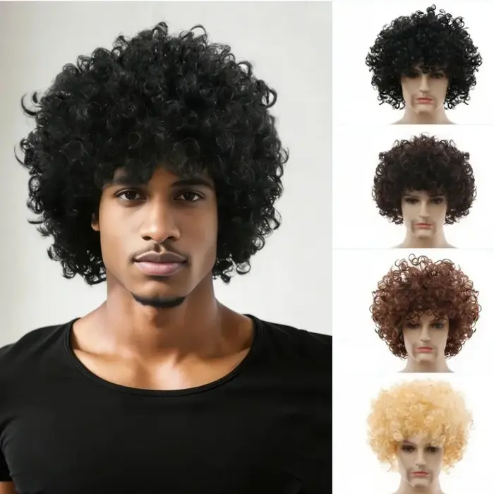 Perruques synthétiques bouclées pour hommes et femmes