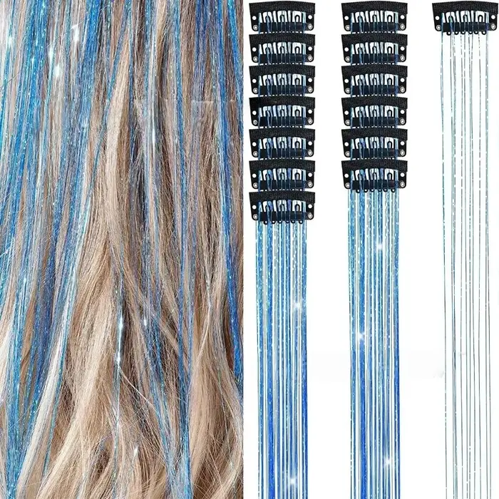 Extensions de cheveux à clipser tendance, mèches colorées brillantes, cheveux de fée, mèches longues et lisses pour filles