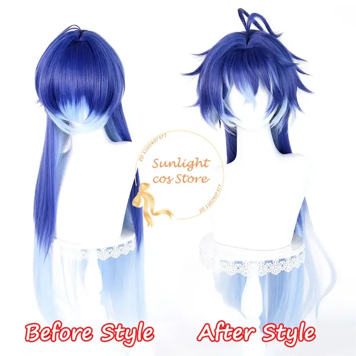 Flins Cosplay perruque 85 cm bleu dégradé perruques résistant à la chaleur cheveux synthétiques Kiryl Chudomirovich