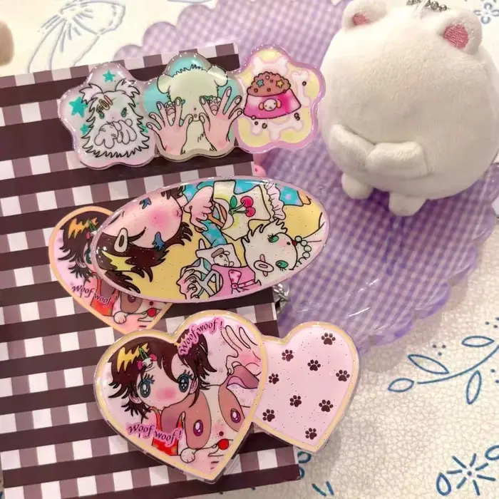Lot de 3 pinces à cheveux rétro style Showa, mignonnes, de niche, à motif dessin animé, pour étudian