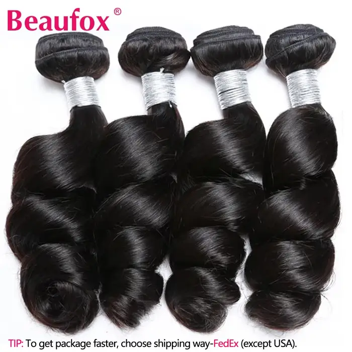 Beaufox paquets de cheveux humains vague lâche avec fermeture tissage
