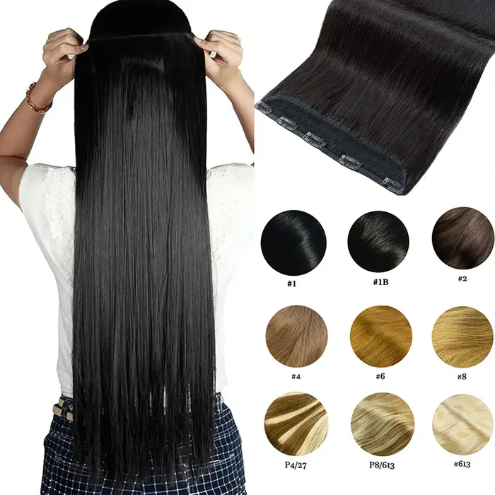 Clip en une seule pièce droite 10 pouces avec 5clips Extension de cheveux humains brésilien Remy postiche pince dans
