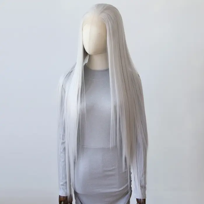 Perruque Lace Front Wig synthétique blanche argentée