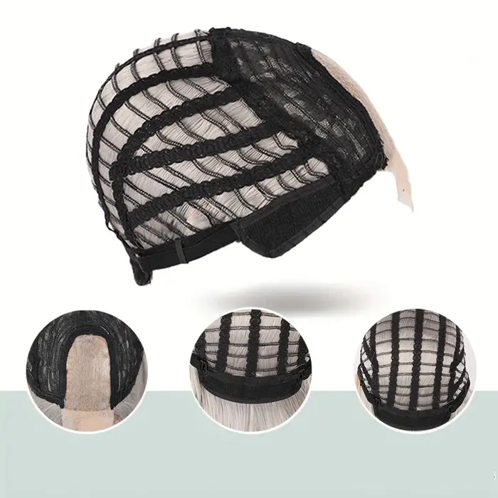 Lolita perruque synthétique front dentelle queue de loup cheveux courts bouclés argent gris superposition quotidien