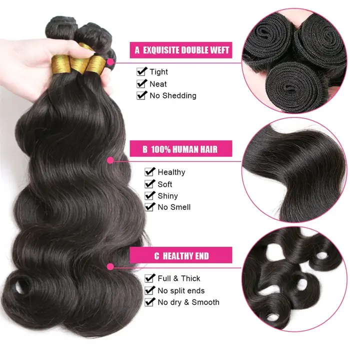 Tissage en lot brésilien naturel Body Wave birman, 30 pouces, avec Closure, Extension de cheveux vie