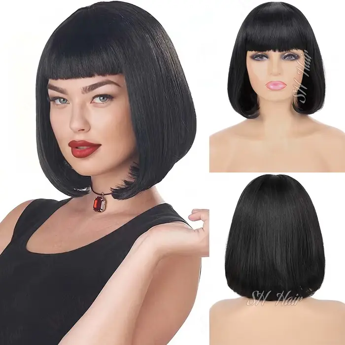 Perruques synthétiques noires Bob pour femmes