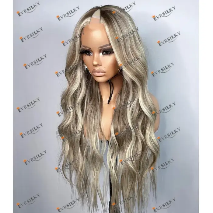 Perruques complètes en cheveux Remy pour femmes noires, perruques en U, balayage blond platine, tail