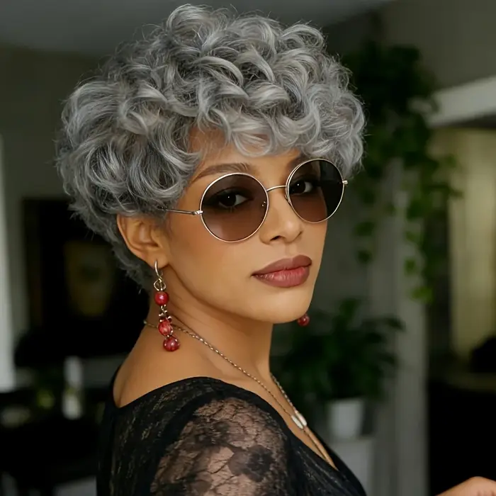 Perruque synthétique Remy brésilienne naturelle |   Perruque courte ondulée et désordonnée, tissée à