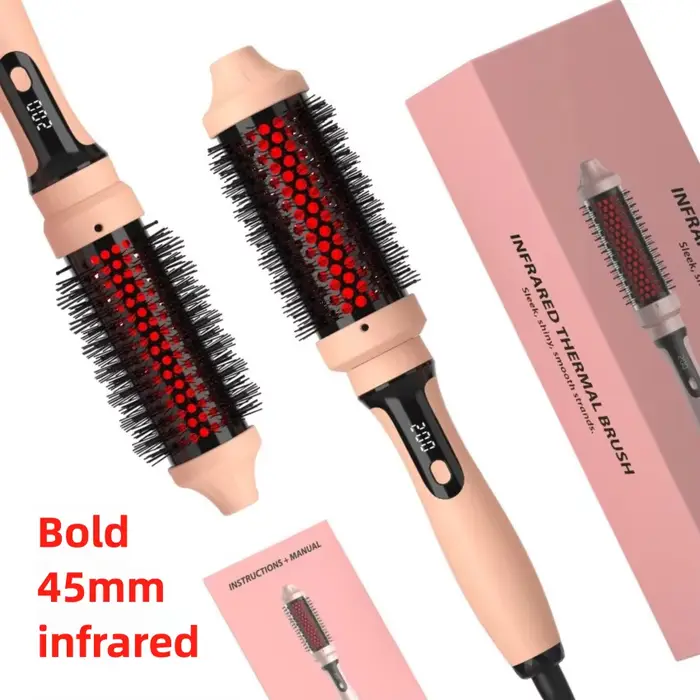 Brosse thermique infrarouge en céramique, fer à friser chauffant, brosse ronde de 45 mm, fer à frise