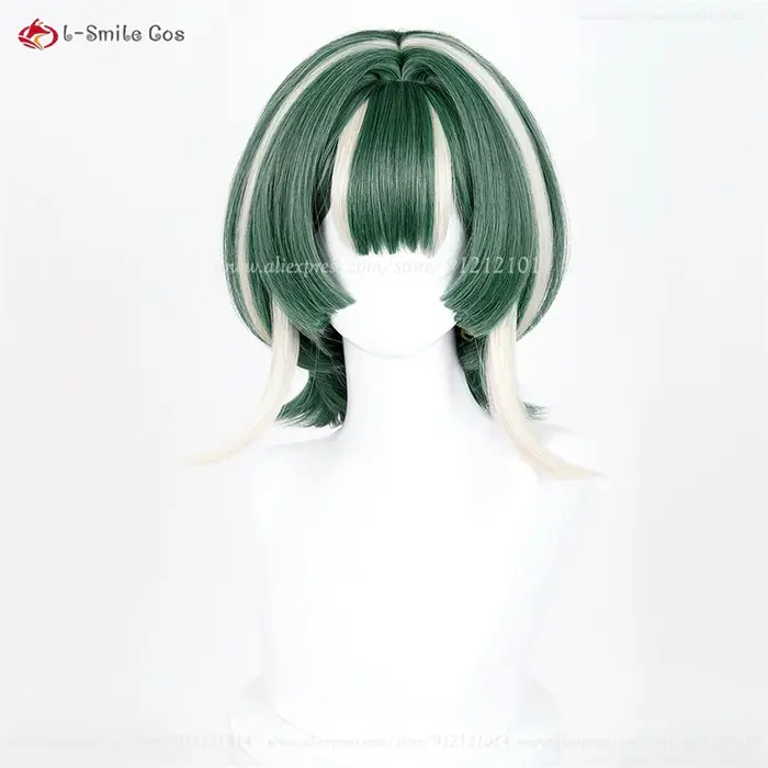 Guita Cosplay perruque 30 cm vert blanc-or perruques mixtes pour femmes hommes Anime