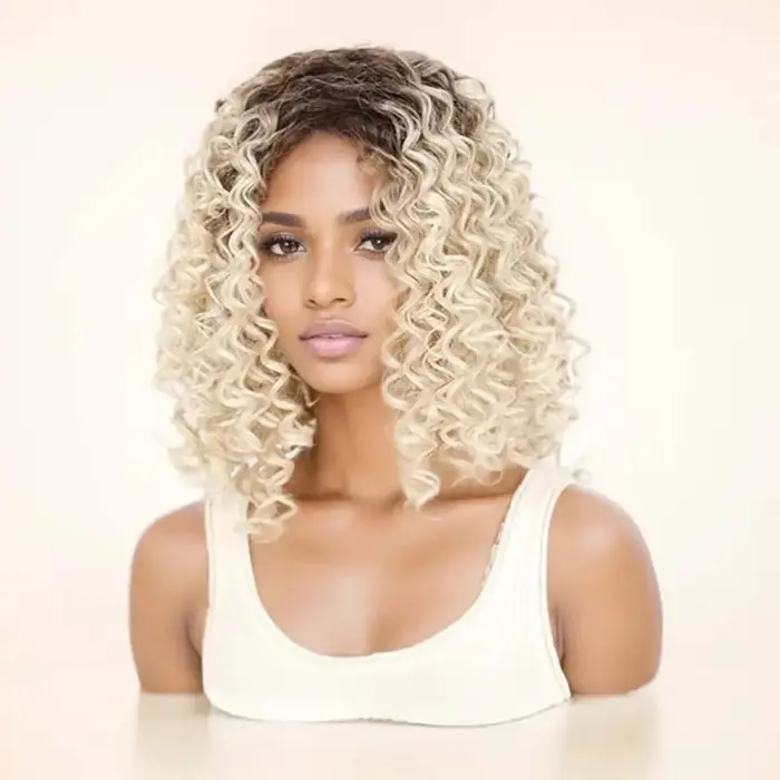 Jeedou – perruque synthétique courte bouclée pour femmes, mélange brun foncé et blond, coiffure moelleuse