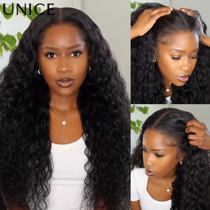 UNice cheveux vague d'eau perruque de cheveux humains avec cordon pré coupé pré blanchi 7x5 & 13x4 H