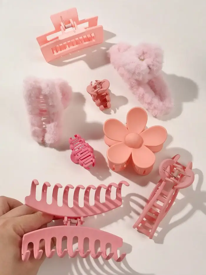 8 pièces automne hiver rose mode cheveux accessoires pour femmes 4.9 pouces grandes pinces