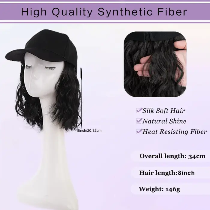 Perruque synthétique naturelle ondulée bouclée de 8 pouces