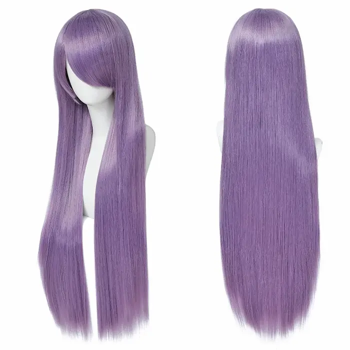 Perruques de Cosplay synthétiques blanches violettes de 80cm de Long, cheveux verts lisses argentés,