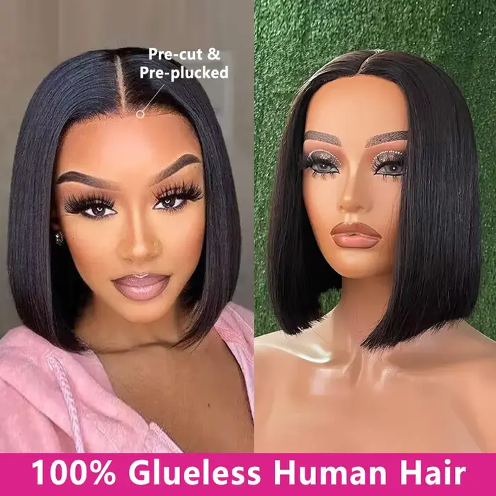 Wear And Go perruques sans colle cheveux humains fermeture pré-épilée Bob perruques cheveux humains 