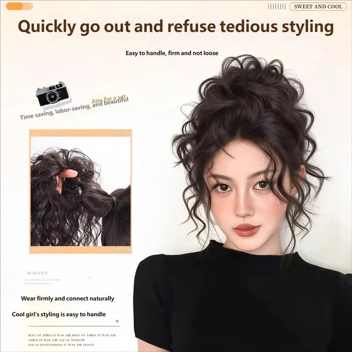 Chignon élégant en laine bouclée synthétique avec élastique