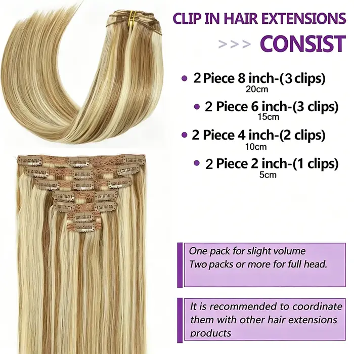 Extensions de cheveux à clipser, cheveux humains vierges, extensions brésiliennes à clipser, lisses, couleur blonde pour femmes, 16-26 pouces