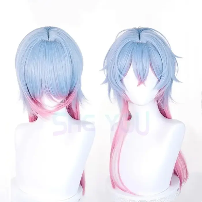 Miku lapin trou Cosplay mâle perruque 65 cm bleu rose dégradé