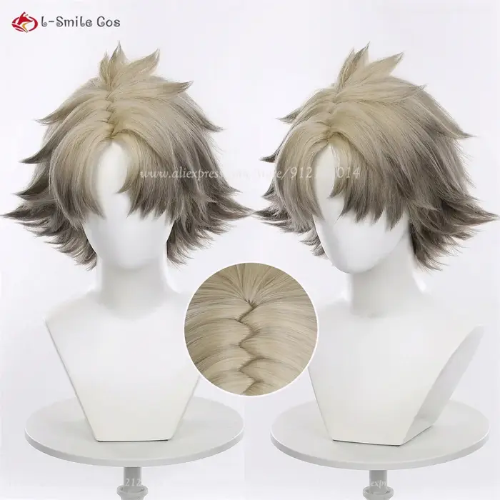 Perruque de Cosplay Rudo Surebrec, 25cm, perruques dégradées en teinture de lin jaune pour hommes, C