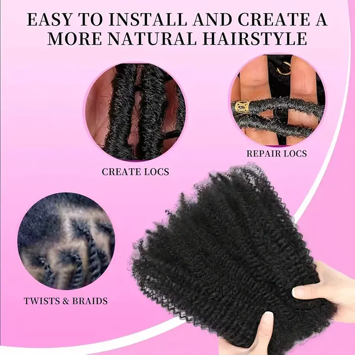 Afro Kinkys cheveux synthétiques en vrac pour Extensions de Dreadlock Loc réparation tressage torsion serré
