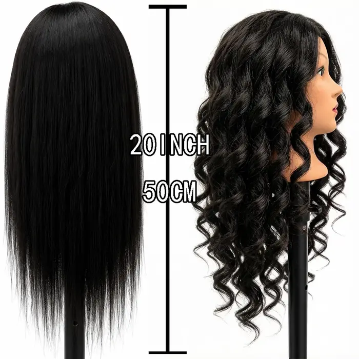 Tête de mannequin de 20 pouces en cheveux naturels pour la formation en salon de coiffure