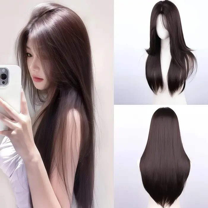 Perruque synthétique lisse noire naturelle de 28 pouces, adaptée aux femmes pour le carnaval, St. Jo