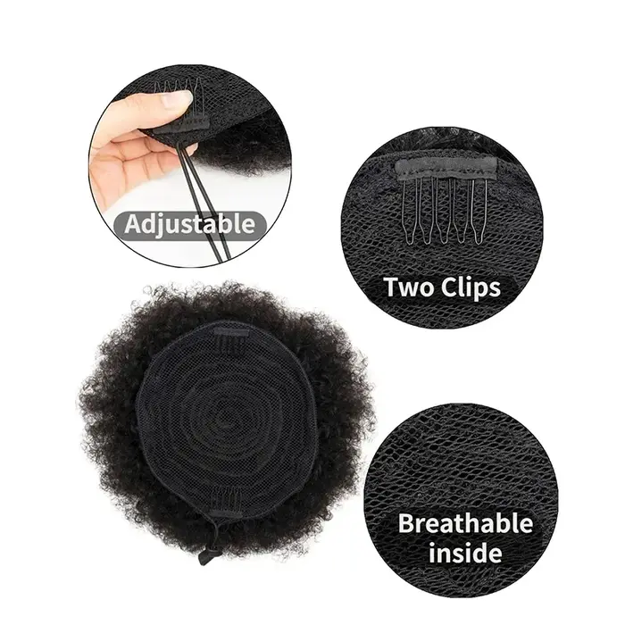 Chignon Afro court en cheveux humains, postiche pour femmes et enfants, perruque queue de cheval à cordon, extensions bouclées crépues à clipser