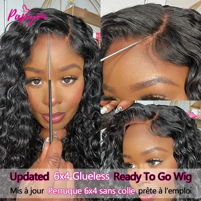 Perruque Lace Frontal Wig naturelle sans colle, cheveux humains, 6x4, prêt à porter, pré-épilés, bou